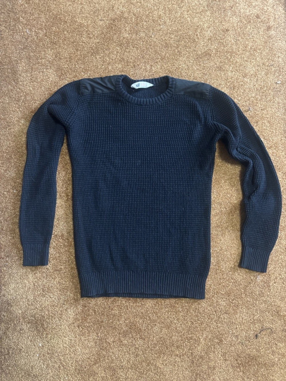Military- inspired black Waffle Knit Sweater